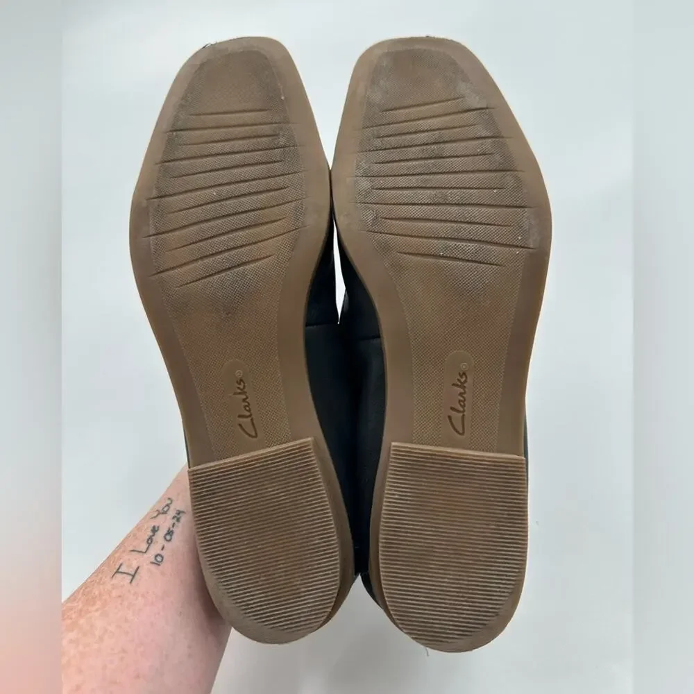 Clarks Collection Lyrical Rhyme Black Matte Leather Ballet Flats Size 10